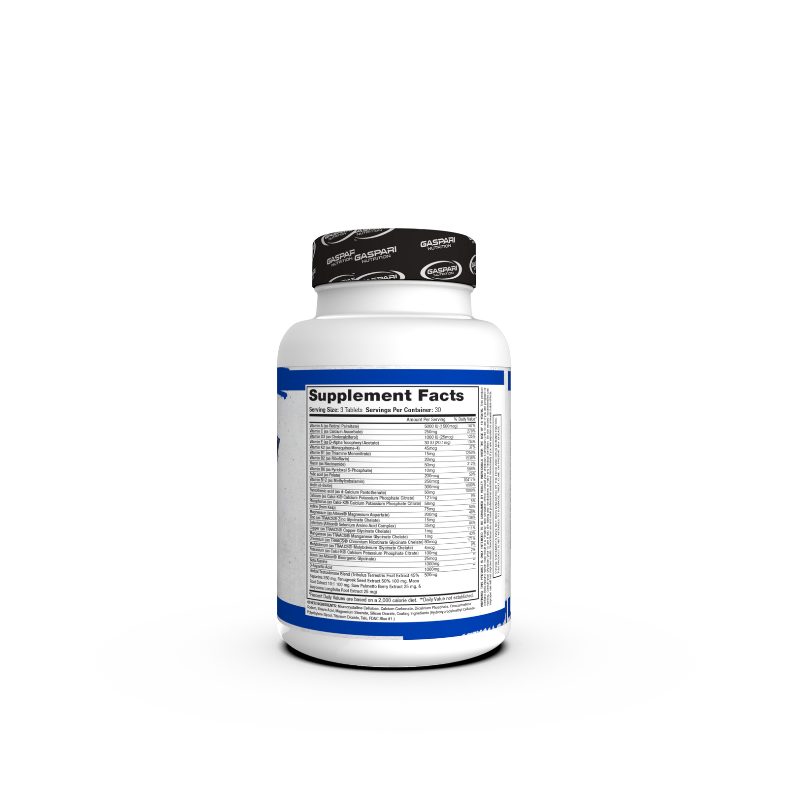 Back view of the Anavite XT supplement bottle highlighting the supplement facts and nutritional information prominently listed on a white background.