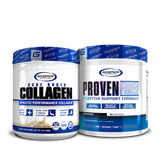Gaspari Nutrition's Bone Broth Collagen and Proven Fiber supplements in vanilla flavor, promoting healthy digestion and overall wellness.