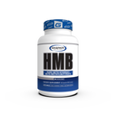 Gaspari Nutrition HMB supplement bottle featuring Pure Beta-Hydroxy Beta-Methylbutyrate, dietary supplement, 90 capsules, with a blue and white design.
