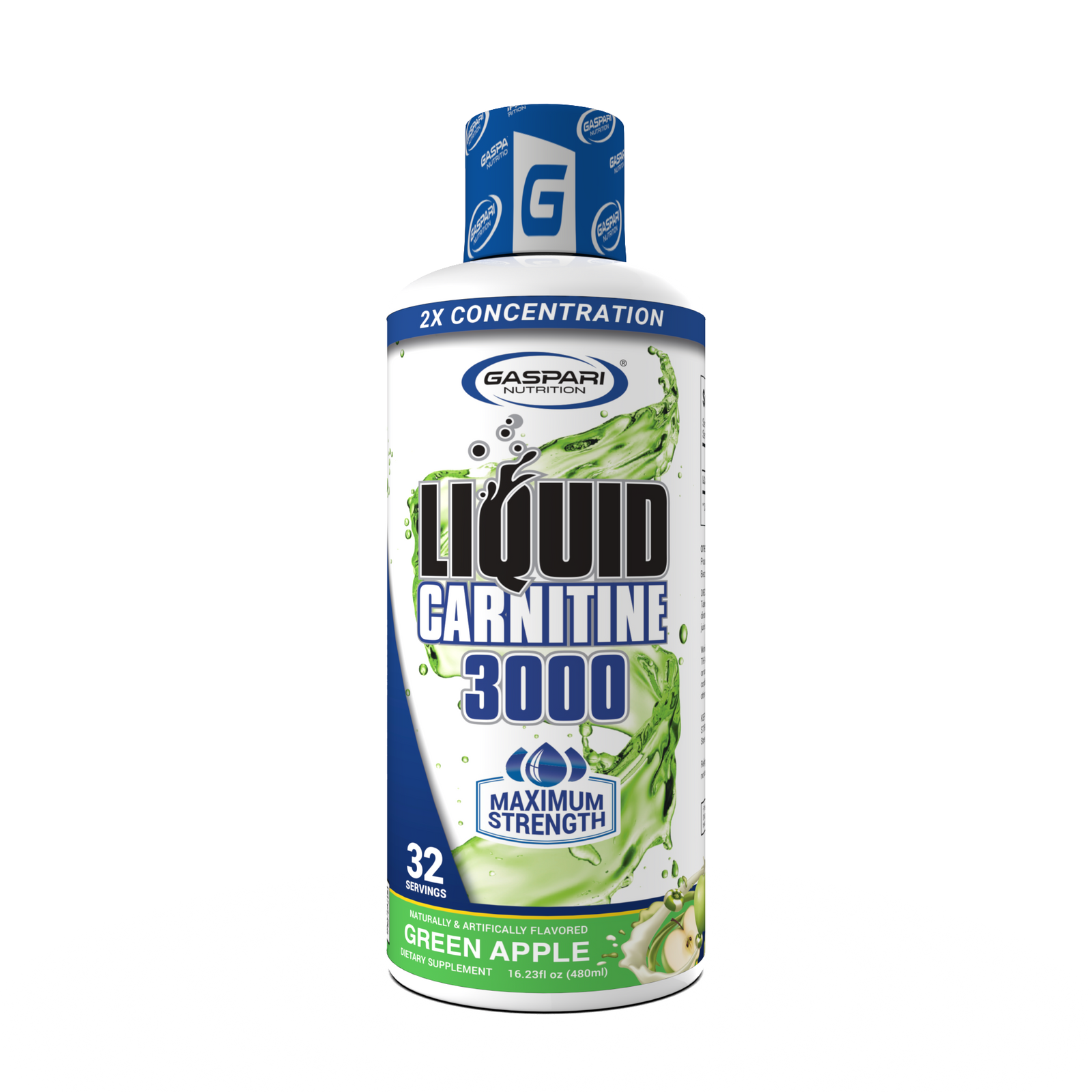 Liquid Carnitine 3000 in green apple flavor by Gaspari Nutrition, designed to enhance metabolic function and workout recovery.