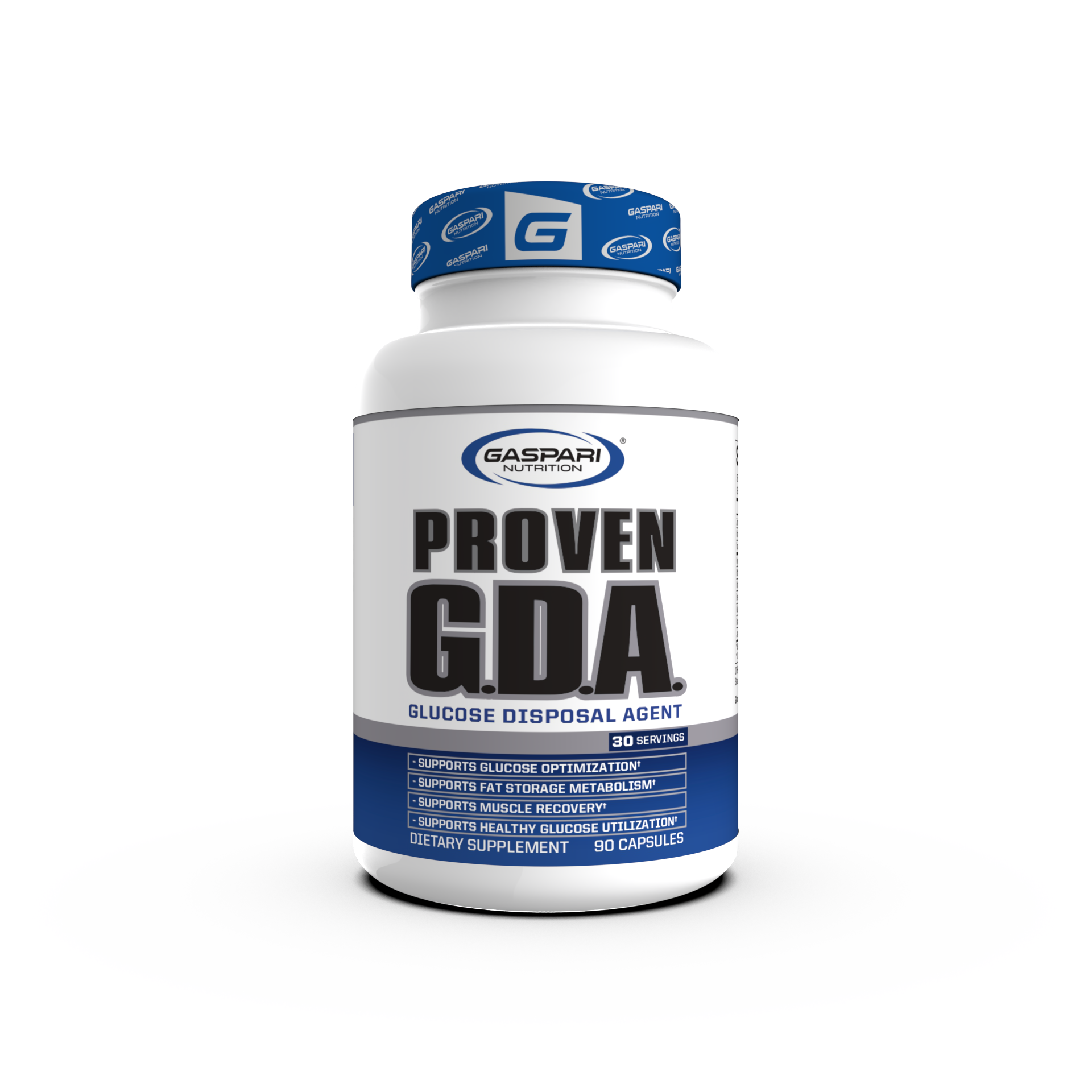 Proven GDA - Glucose Disposal Agent supplement bottle by Gaspari Nutrition, designed to support glucose optimization and fat management.
