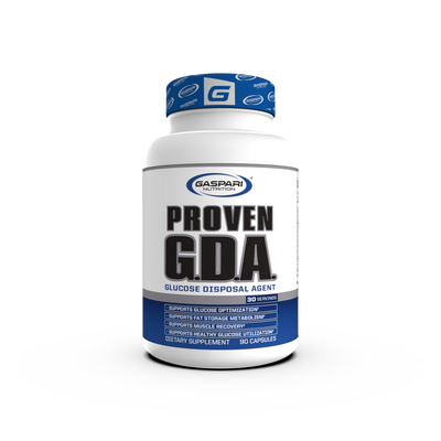 Proven GDA - Glucose Disposal Agent supplement bottle by Gaspari Nutrition, designed to support glucose optimization and fat management.