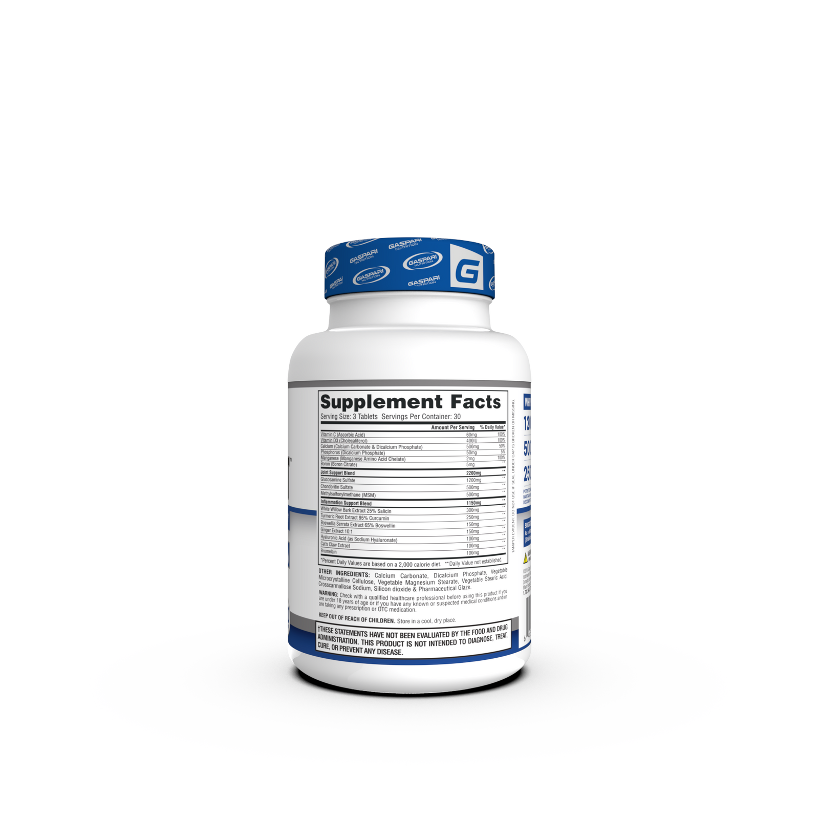 Back view of Gaspari Nutrition PROVEN JOINT supplement bottle showcasing detailed supplement facts and ingredient list.