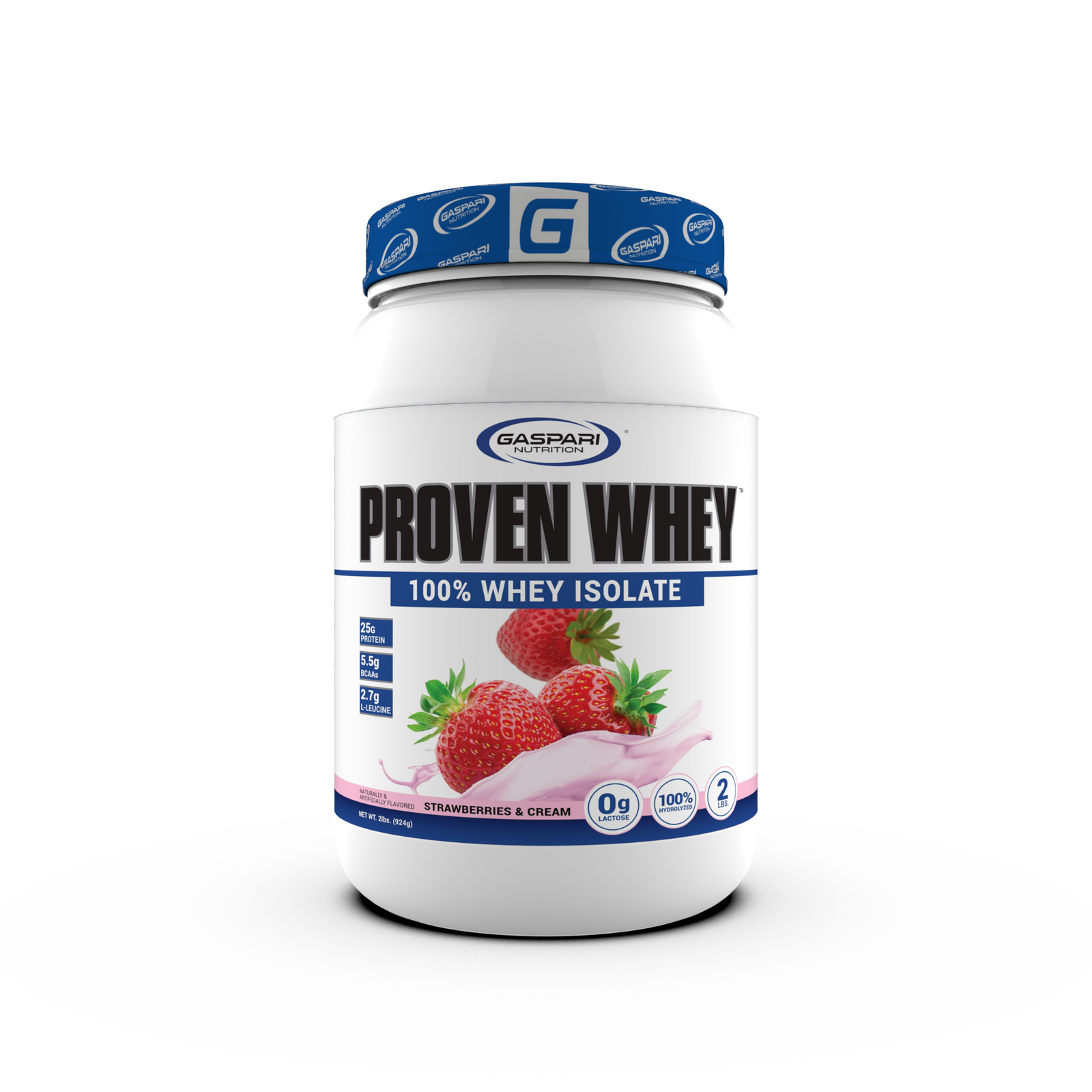 Gaspari Proven Whey – 100% Hydrolyzed Whey Protein Isolate tub featuring Strawberry and Cream flavor, showcasing Whey Protein's delicious options.