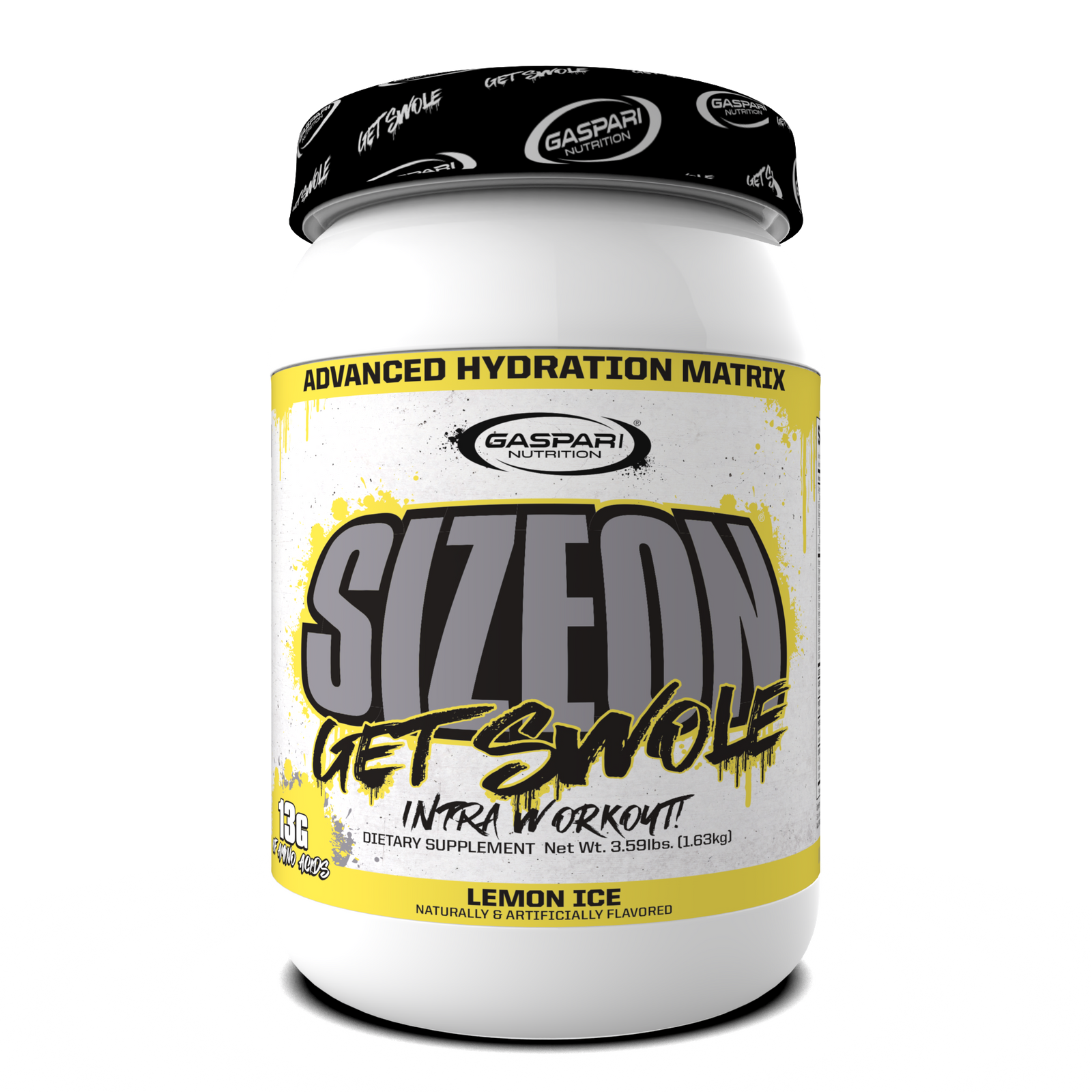 Container of SizeOn Get Swole in Lemon Ice flavor, geared for Intra-Workout fitness enthusiasts.