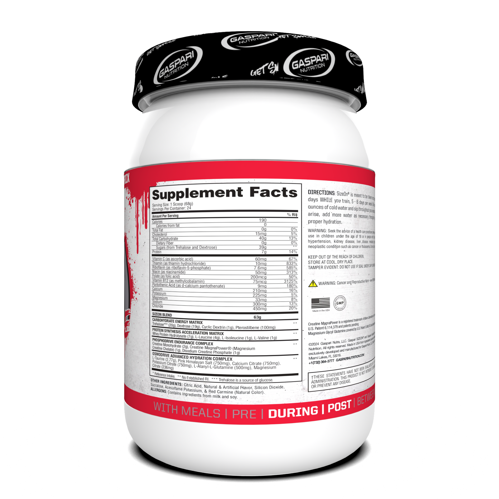 Detailed supplement facts for SizeOn Get Swole Raspberry, formulated for optimal Intra-Workout results.