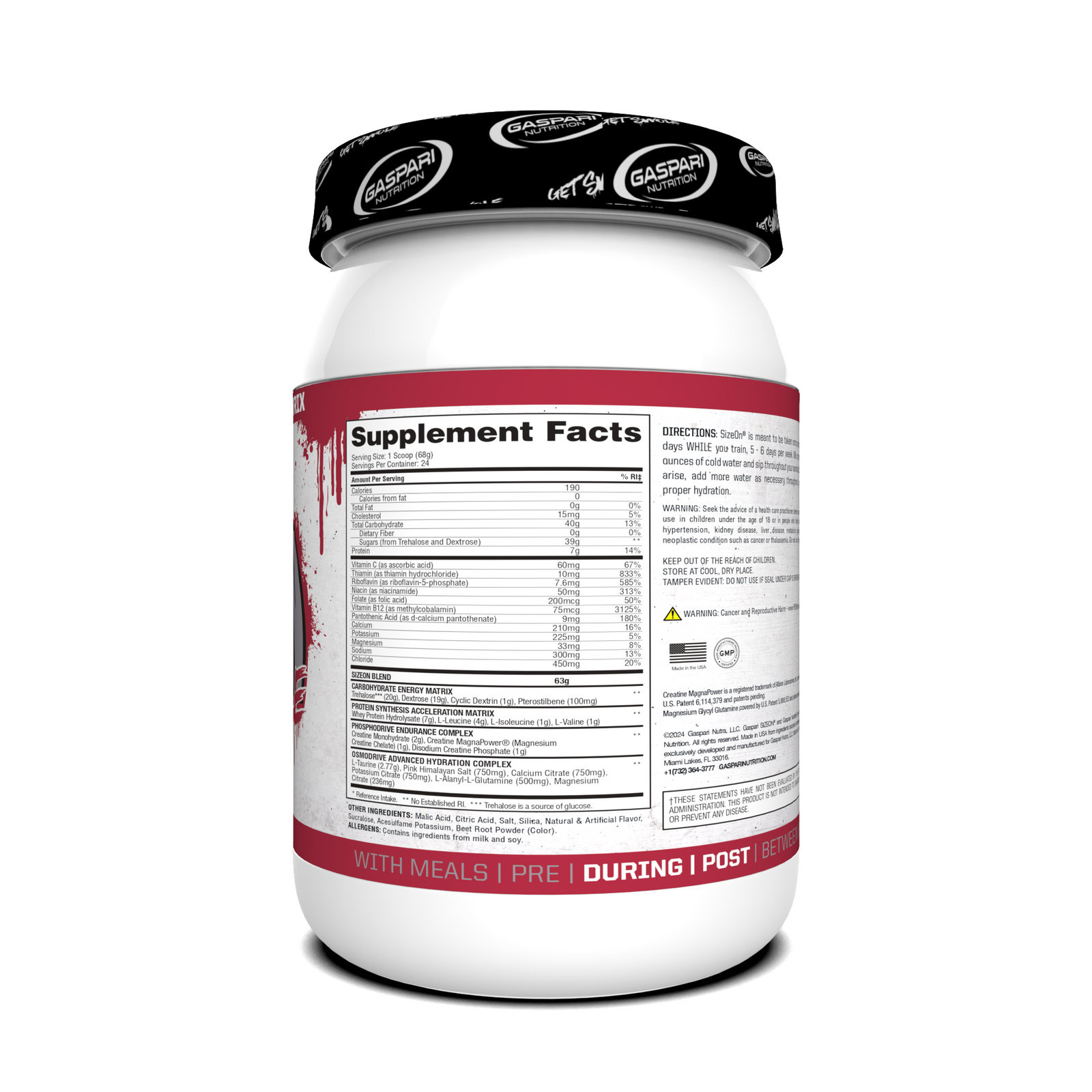 Back view of SizeOn Get Swole container showing supplement facts for Intra-Workout performance.