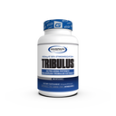 Gaspari Nutrition Tribulus supplement bottle featuring a blue and white design, labeled with '650mg at 90% Standardization' and 'Ultra High Potency Bulgarian Tribulus Extract'. The bottle contains 90 capsules and highlights dietary supplement information.