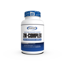 Container of Gaspari Nutrition ZM-COMPLEX dietary supplement for nighttime recovery support, featuring a blue and white design with details about Zinc Magnesium Complex and serving suggestions.