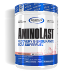 The front of a bottle of Gaspari's AminoLast recovery