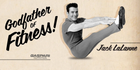 Jack LaLanne, the 'Godfather of Fitness,' demonstrating a workout pose with enthusiasm, promoting healthy aging and physical activity.