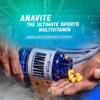 Action shot of Anavite Tablets being poured into a hand, underlining its role in enhancing post-exercise muscle recovery as a top sports multivitamin.