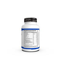 Back view of the Anavite XT supplement bottle highlighting the supplement facts and nutritional information prominently listed on a white background.