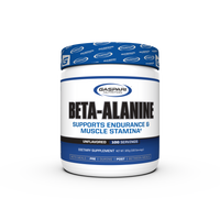 Gaspari Nutrition Beta-Alanine supplement container featuring an unflavored formula that supports endurance and muscle stamina, with 100 servings.