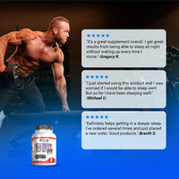 A testimonial image for Gaspari Nutrition CYTOLEAN - Nighttime Fat Burner, highlighting positive reviews from satisfied customers along with a male fitness model holding a dumbbell.