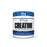 Container of Gaspari Nutrition Creatine, 300g, featuring bold text stating 'CREATINE' and 'PURE CREATINE MONOHYDRATE', with details about serving size and dietary information.
