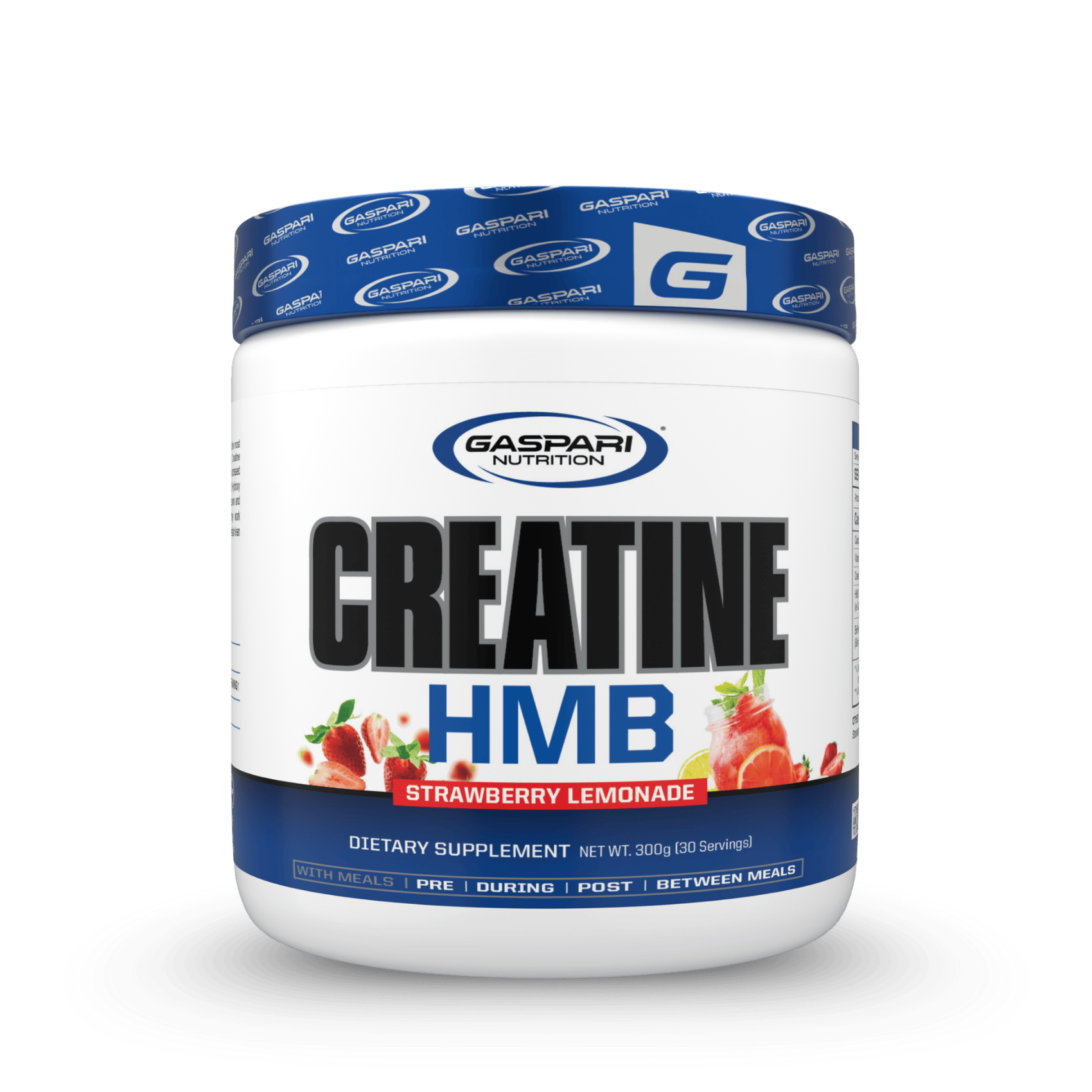 Gaspari Nutrition Creatine HMB supplement container strawberry lemonade flavor