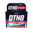 DTN8 Explosive Fat Burner by Gaspari Nutrition showcasing bold packaging with vibrant colors and key benefits listed on the front.