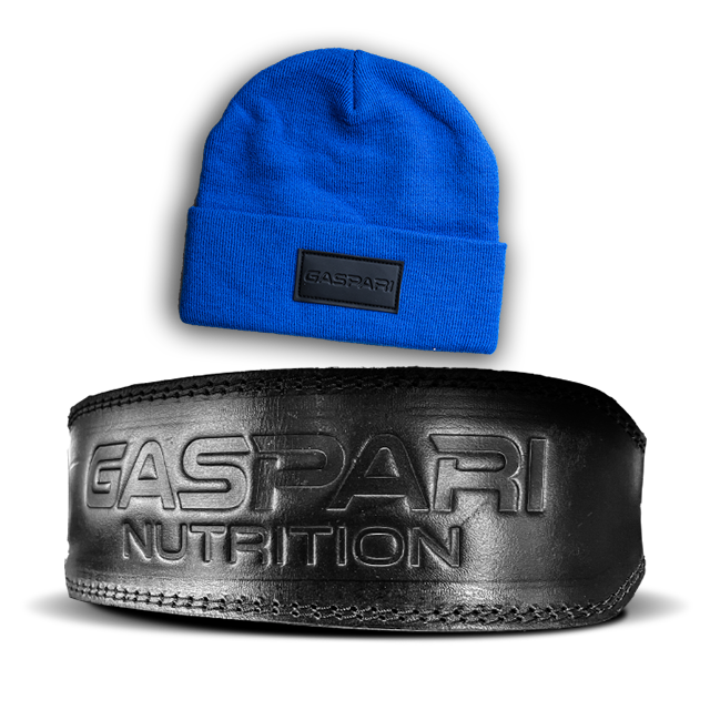 Gaspari Genuine Leather Embossed Weight Belt & Beanie Bundle