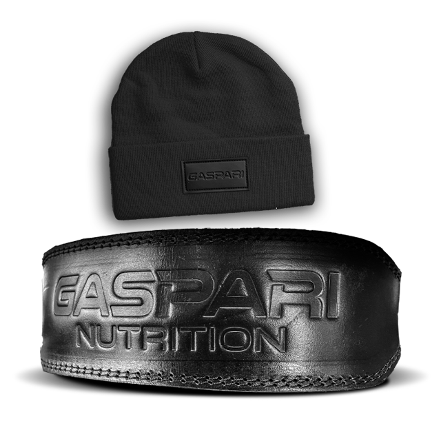 Gaspari Genuine Leather Embossed Weight Belt & Beanie Bundle