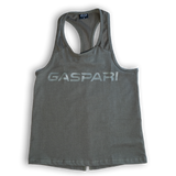 Gaspari Nutrition women's tank top in military green with a sporty design and raised rubber lettering.