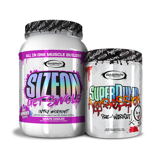 Get Swole Stack of supplements with SizeOn and SuperPump Aggression displayed prominently.