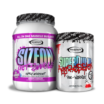 Get Swole Stack arranged to highlight the SizeOn and SuperPump Aggression products by Gaspari Nutrition.