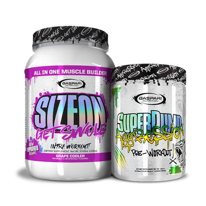 Dynamic view of Get Swole Stack, showcasing the SizeOn and SuperPump Aggression products.