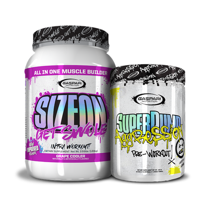 Get Swole Stack, highlighting SizeOn and SuperPump Aggression, ready for a workout boost.
