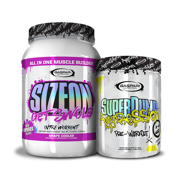 Get Swole Stack, highlighting SizeOn and SuperPump Aggression, ready for a workout boost.