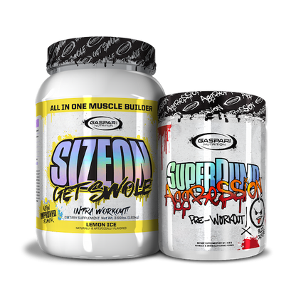 Get Swole Stack that includes SizeOn and SuperPump Aggression, displaying their bold flavors.