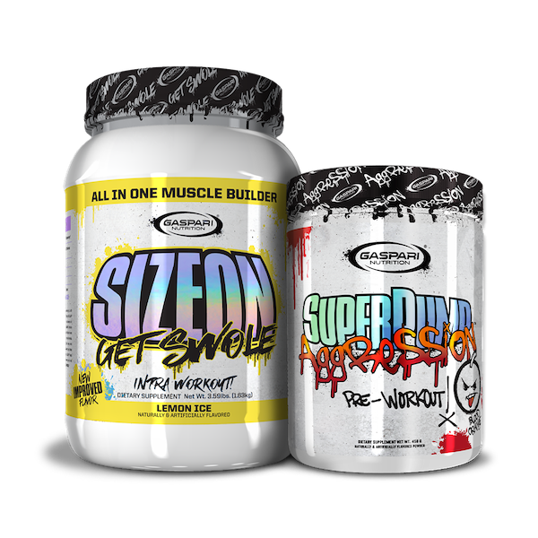 Get Swole Stack that includes SizeOn and SuperPump Aggression, displaying their bold flavors.