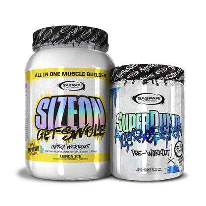 Get Swole Stack of SizeOn and SuperPump Aggression, featuring their unique labels.