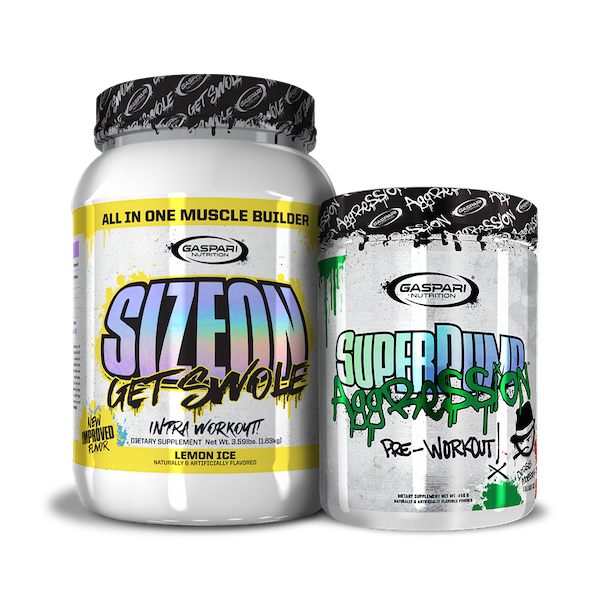 Get Swole Stack labeled with SizeOn and SuperPump Aggression, designed for fitness enthusiasts.
