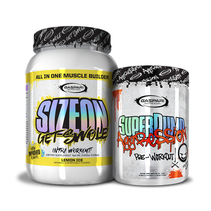 Showcasing Get Swole Stack, featuring SizeOn and SuperPump Aggression by Gaspari Nutrition.