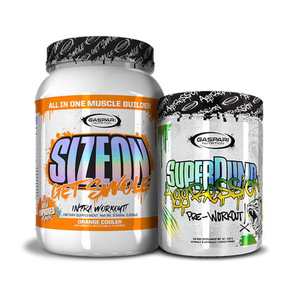 Vivid Get Swole Stack featuring SizeOn and SuperPump Aggression by Gaspari Nutrition.
