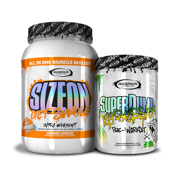 Vivid Get Swole Stack featuring SizeOn and SuperPump Aggression by Gaspari Nutrition.