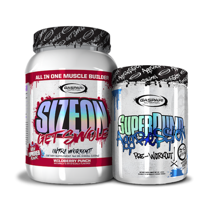 Dynamic display of Get Swole Stack featuring SizeOn and SuperPump Aggression.