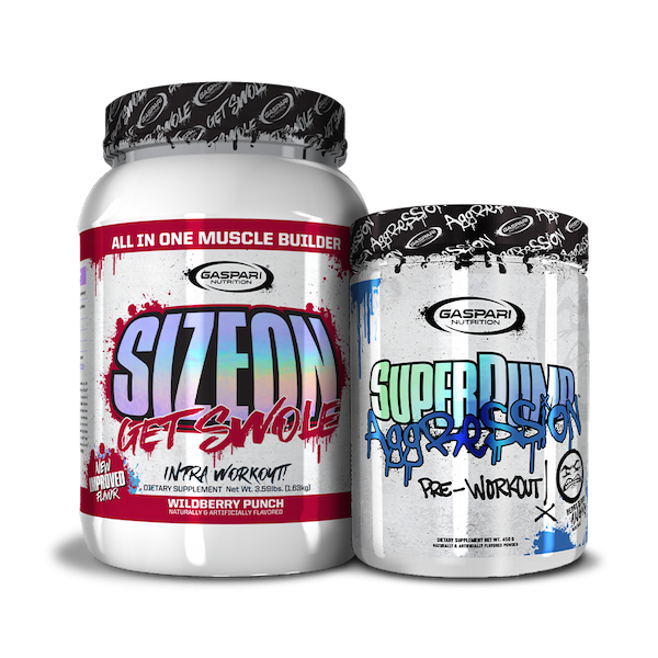 Dynamic display of Get Swole Stack featuring SizeOn and SuperPump Aggression.