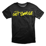 Men's black 'Get Swole' t-shirt with bold yellow font from Gaspari Nutrition.