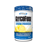 GlycoFuse container in Lemon Ice flavor, emphasizing 25 grams of carbohydrates per serving.