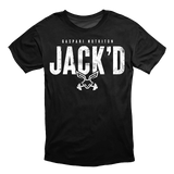 Black JACK'D T-shirt by Gaspari Nutrition featuring bold white text and a logo, crafted from high-quality fabric for durability and comfort.