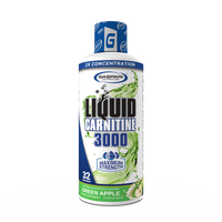 Liquid Carnitine 3000 in green apple flavor by Gaspari Nutrition, designed to enhance metabolic function and workout recovery.