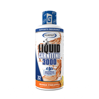 Liquid Carnitine 3000 by Gaspari Nutrition in orange pineapple flavor, promoting metabolism enhancement and energy support.