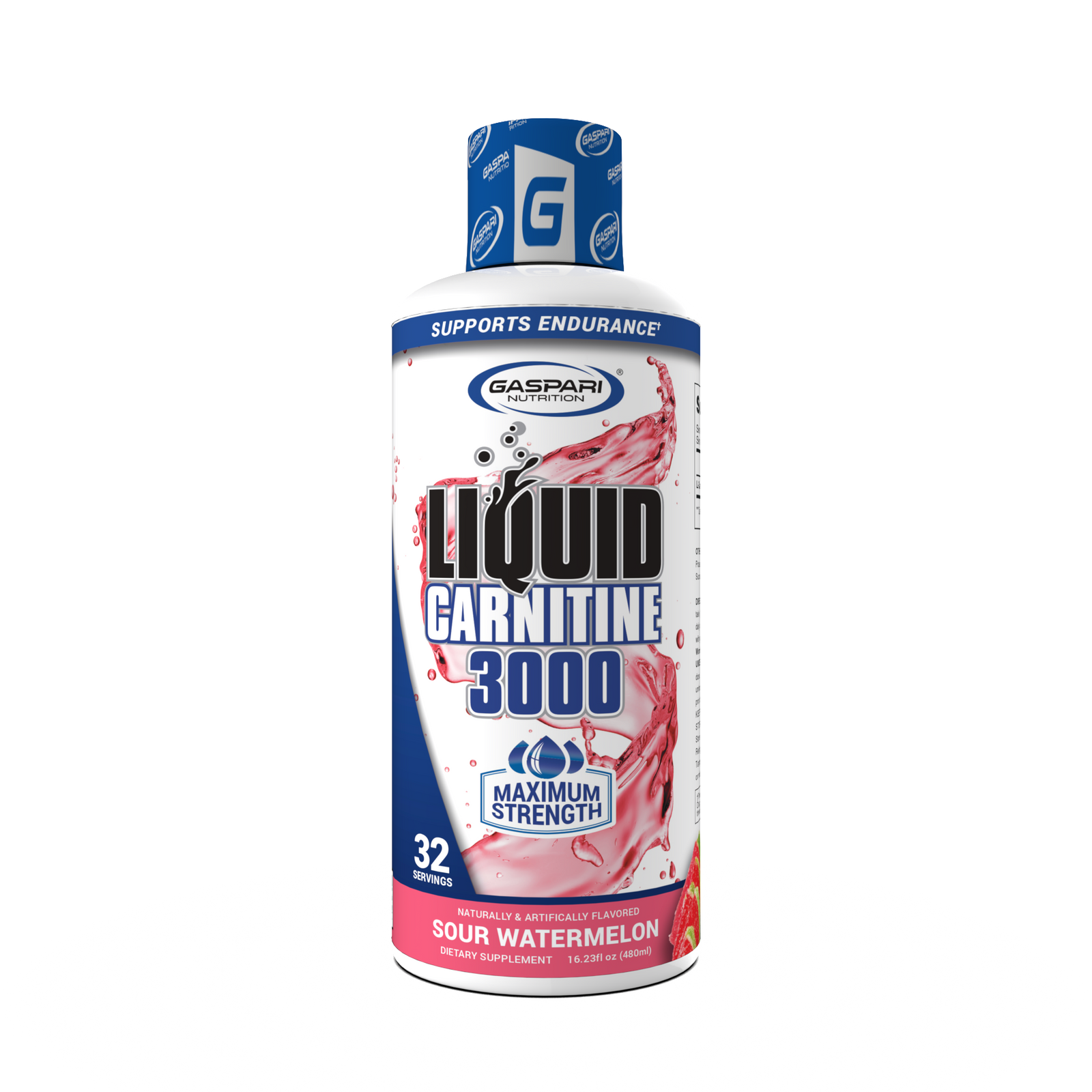 Liquid Carnitine 3000 in sour watermelon flavor by Gaspari Nutrition, offering maximum strength for endurance and recovery.