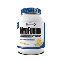 MyoFusion Advanced Protein - featuring flavors and benefits of the protein blend in an attractive layout.