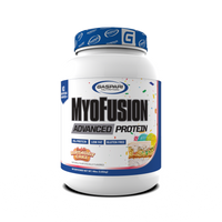 MyoFusion Advanced Protein - showcasing the product's branding and nutritional information for the protein blend.