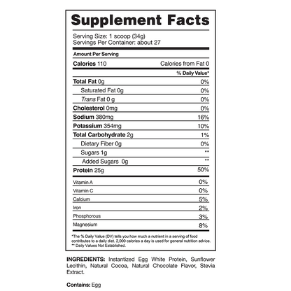 PROVEN EGG - Chocolate Flavor - Egg Protein Powder - Supplement Facts