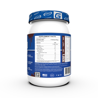 Detailed nutrition label of Proven Blend triple protein blend, showcasing ingredients and serving information.