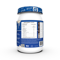 Supplement facts back label of Proven Blend triple protein blend with nutritional information for chocolate flavor.